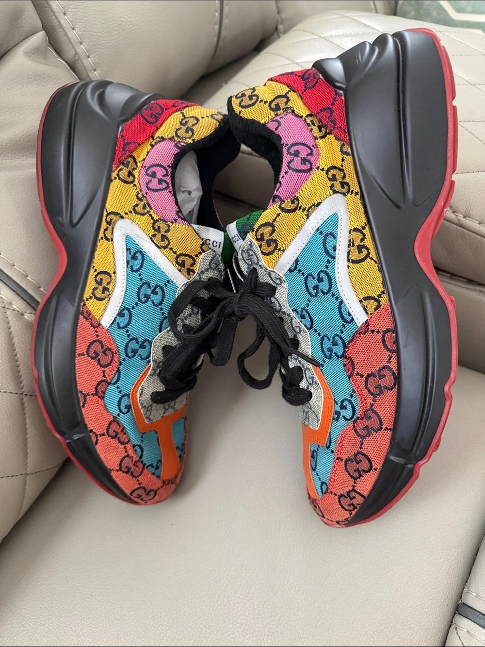 Gucci Men Multicolor GG Canvas & Leather Lace-Up Sneakers